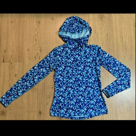 Nike Pro Dri-Fit Warm Training Scuba Hood Pullover Hoodie Blue Glitch Womens M - Picture 1 of 8